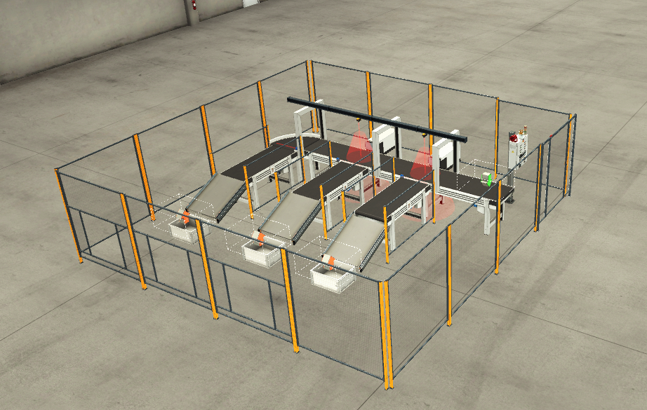 Factory I/O ortamında üç çıkışlı renk ayırma konveyör sistemi